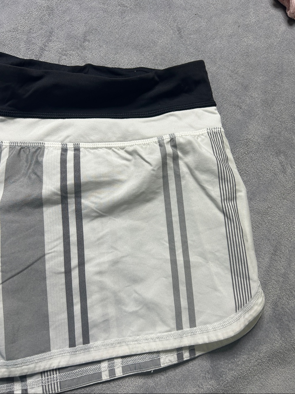 Women's Stripe Athletic Shorts in White and Gray - Picture 2 of 8